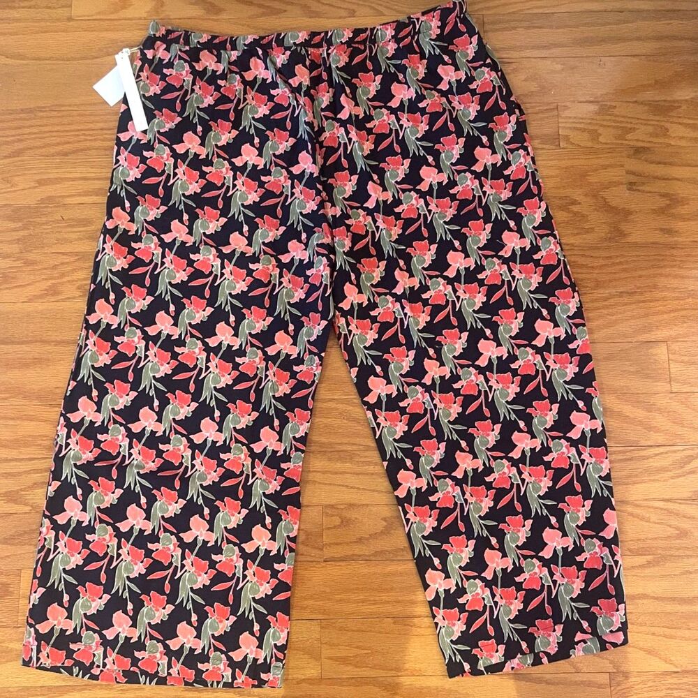 Caslon Floral Linen Blend Wide Leg Pants 2X Pull On Elastic Waist Coastal Summer - Picture 13 of 13